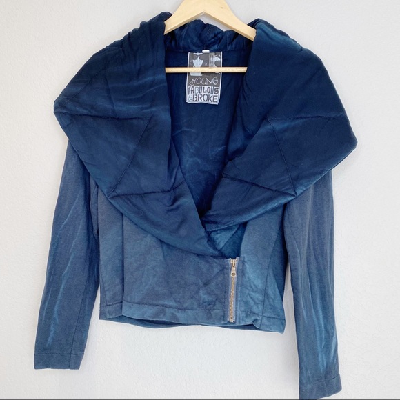 YOUNG FABULOUS & BROKE Navy Tie Dye Quilted Crop Moto Jacket Size XSmall - Picture 13 of 14